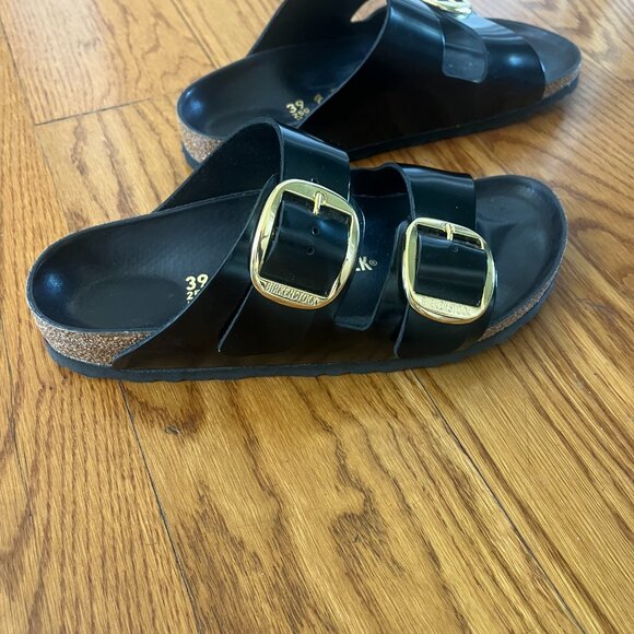BIRKENSTOCK Arizona High Shine Big Gold Buckle Slide Sandals Size 39 (8-8.5) - Picture 5 of 5